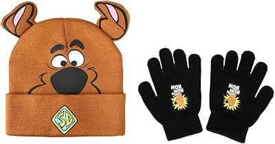 Ensemble bonnet et gants en tricot pour enfants personnage scooby doo avec oreilles