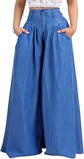 Lrosey pantalon palazzo élastique couleur unie taille haute pour femme avec poches