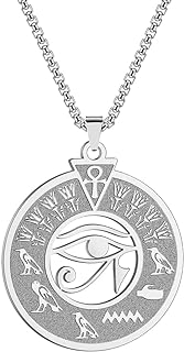 Qiamni collier oeil d'horus pour homme acier inoxydable egypte hiéroglyphe cartouche pendentif oeil