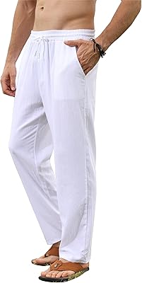 Pantalon de yoga décontracté en coton et lin pour hommes, pantalon de plage