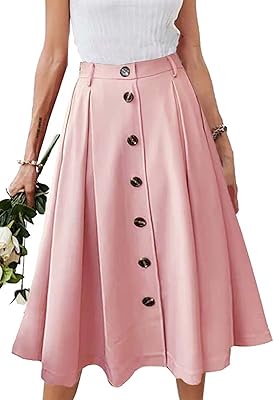Jupe mi-longue plissée trapèze taille élastique boutonnée sur le devant jupes