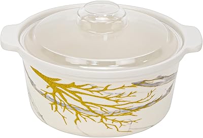 Cocotte en mélamine avec couvercle avec de belles branches de tissu imprimé, assiettes