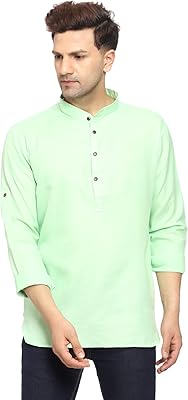 Itos365 chemise courte boutonnée kurta en coton pour hommes, vêtements indiens, robe