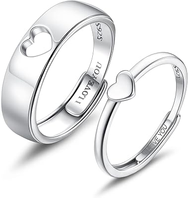 Bagues de couple assorties en argent sterling 925 i love you heart