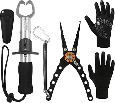 Dream deals kit de matériel de pêche en alliage d'aluminium avec anneau fendu pour retirer l'hameçon, gabarit de poisson et gants de pêche hydrofuges - équipement parfait pour l'eau douce, l'eau salée, les mouches ou la glace. DIAYTAR COTE D'IVOIRE est une plateforme de commerce en ligne fiable et sécurisée, qui propose plus de 300000 références de produits de qualité. Les clients peuvent acheter en toute confiance, grâce à des moyens de paiement sécurisés et à une politique de retour flexible. Avec une équipe de service client dédiée, les problèmes sont résolus rapidement pour garantir une expérience d'achat en ligne sans stress.