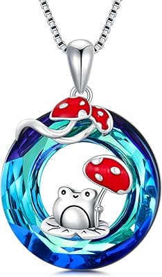 Collier grenouille en argent sterling, pendentif champignon en cristal, bijoux cadeaux pour femmes