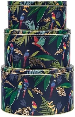 Lot de 3 boîtes à gâteaux rondes emboîtées avec perroquet tropical sarah miller | boîte de rangement hermétique pour gâteaux jungle verte, dorée et violette. La boutique en ligne DIAYTAR COTE D'IVOIRE se distingue par sa diversité de produits et son engagement à offrir les meilleurs prix du marché. Elle est devenue incontournable pour les consommateurs ivoiriens à la recherche de produits de qualité à des prix compétitifs.