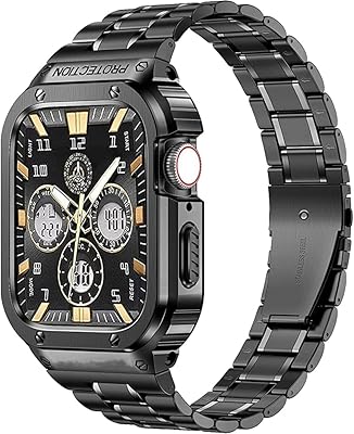 Boîtier compact dado et bracelet de montre en acier inoxydable compatible avec apple