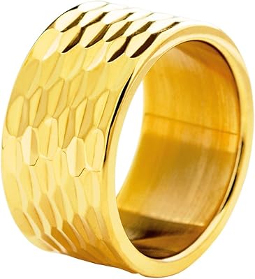 Bague de mariage à motif martelé en acier inoxydable de 12 mm