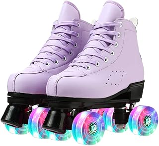 Patins à roues alignées en cuir pu pour femmes, col haut, quatre roues