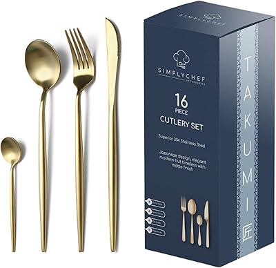 Ensemble de couverts dorés 16 pièces | coffret cadeau de couverts en argent | couverts | service de table simply chef en acier inoxydable. DIAYTAR COTE D'IVOIRE, boutique en ligne généraliste offre une large gamme de produits avec plus de 300000 références pour répondre à tous les besoins de ses clients. Leader en Cote d'Ivoire, elle propose des produits de qualité à des prix compétitifs.