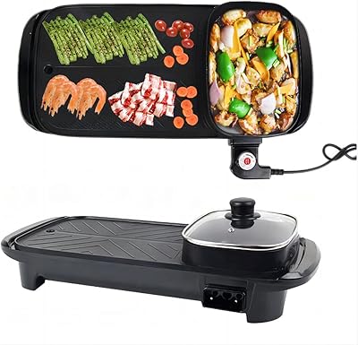 Poêle de barbecue électrique antiadhésive multifonction sans fumée 2 en 1 pour usage
