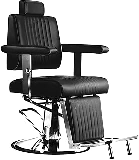Chaise de barbier noire classique et robuste, en simili cuir, chaise pivotante inclinable