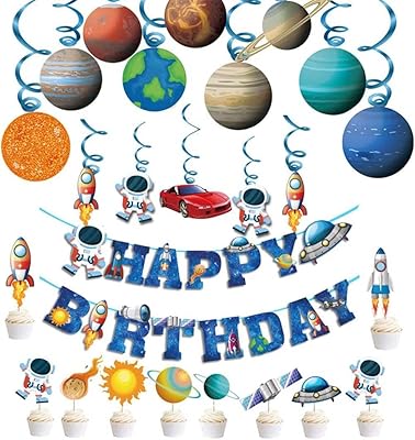 Kit de décorations de fête d'anniversaire dans l'espace, fournitures de bannière de ballons
