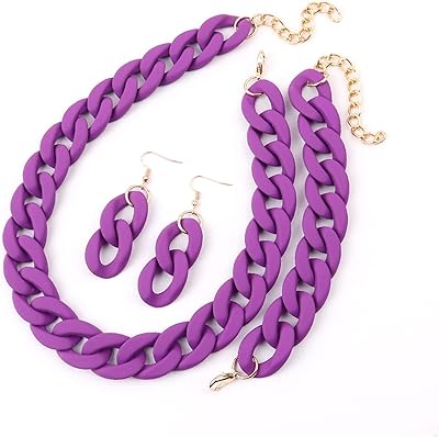 Ensemble de colliers en acrylique à grosse chaîne pour femmes, long collier cerceau