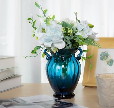 Vase à fleurs en verre bleu de luxe pour décoration de centre