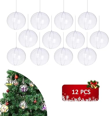 Boules acryliques transparentes rechargeables en plastique pelica pour décoration d'arbre de noël, décoration