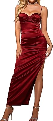 Robe moulante en satin à volants et bretelles spaghetti pour femmes, dos nu