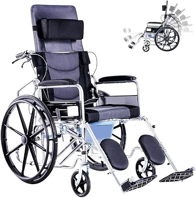 Fauteuil roulant portable pliable hydraulique multifonction, entièrement inclinable, réglable, avec dossier et pieds