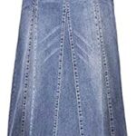 Jupe longue en jean boutonnée à taille trapèze pour femme avec un design