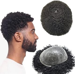 Toupet afro pour hommes noirs, système de remplacement de cheveux 100% humains, peau