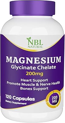 Nbl glycinate de magnésium naturel chélaté 200 mg, complément alimentaire pour le soutien