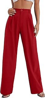 Pantalon long décontracté à jambe large et droite pour femme, taille haute