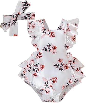 Ensemble 2 pièces barboteuse en crêpe à imprimé marguerites, 100 % coton