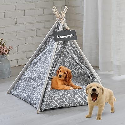 Tente tipi portable en toile de coton r.o. amovible et lavable pour chiens