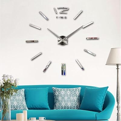 47" grande horloge murale miroir 3d moderne sans cadre avec grand autocollant