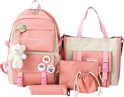 5 pièces sac à dos d'école pour filles, joli sac d'école design kawaii