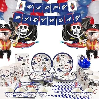 Ensemble de fête tout-en-un sur le thème des pirates, 231 pièces, bannière, nappe