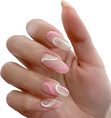 Castoyve faux ongles mi-longs à presser blanc rose mignon cercueil avec colle adhésifs