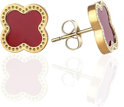 2 pièces boucles d'oreilles à tige trèfle porte-bonheur, plaqué or 14 carats
