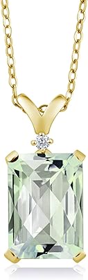 Collier pendentif en argent plaqué or jaune 18 carats avec prasiolite verte