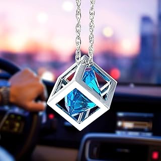 Pendentif de rétroviseur de voiture cube en diamant bleu, accessoires de voiture brillants