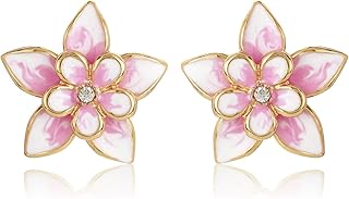Boucles d'oreilles plaqué or 24 carats et émail blanc en forme de fleur