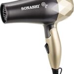 Mini sèche-cheveux portable de voyage pliable sonashi 1200 w - noir doré, shd-5008