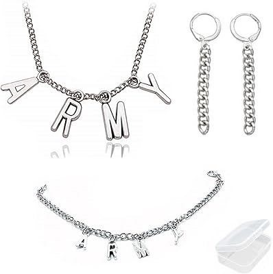 Collier prénom bts avec pendentif et bracelet lettre army, et 2 pièces de boucles d'oreilles, avec une boîte transparente, de bbx. DIAYTAR COTE D'IVOIRE, boutique en ligne généraliste de confiance, met à votre disposition une vaste sélection de produits de haute qualité pour tous les aspects de votre vie. Nous proposons des prix compétitifs, des promotions régulières et un service client dédié pour vous assurer une expérience d'achat en ligne exceptionnelle. Rejoignez notre communauté d'acheteurs satisfaits aujourd'hui.