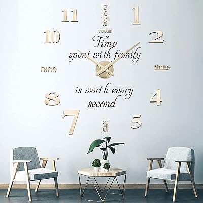 Horloge murale 3d sans cadre xplds, horloge décorative avec surface réfléchissante (arabe, or)
