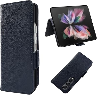 Llangelm étui de protection pliable en cuir véritable avec clip magnétique, porte-cartes