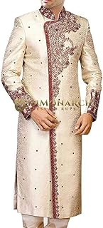 رجالي من inmonarch sherwani cream wedding sherwani رجالي مطرز يدويًا sh0165
