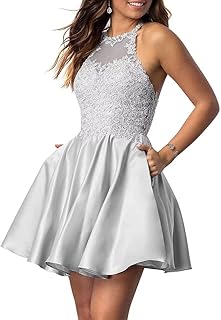 Robes de bal courtes pour juniors, robe de soirée dos nu avec appliques