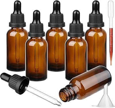 Bouteille ambrée avec pipettes en verre, 6 flacons compte-gouttes rechargeables de 30 ml/10