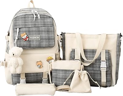 Ensemble de 5 sacs à dos à carreaux kawaii, esthétique preppy, joli chèque avec épingles à ours, pendentif lumineux, kit de fournitures scolaires, noir, l. DIAYTAR COTE D'IVOIRE est une boutique en ligne qui propose une large gamme de produits pour répondre aux besoins des consommateurs ivoiriens. Avec plus de 300 000 références, elle offre une sélection très variée allant des produits de première nécessité aux articles de luxe. La boutique en ligne DIAYTAR COTE D'IVOIRE fait preuve d'innovation et de dynamisme pour améliorer constamment l'expérience de ses clients.