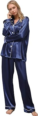 Ensemble pyjama en satin de soie pour femme, ensemble pyjama à manches longues