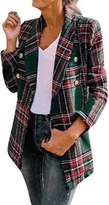 Fankel sil femmes décontracté chic à carreaux à manches longues blazer veste travail