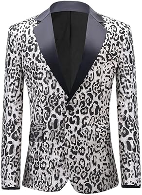 Blazer imprimé léopard pour hommes, revers cranté, paillettes, coupe ajustée, costumes, smoking élégant