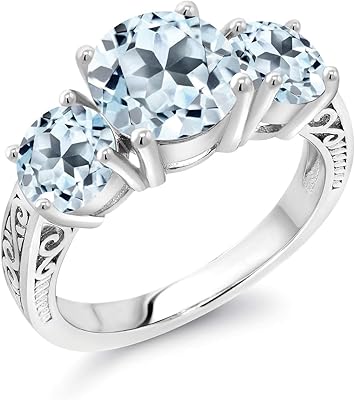 Bague femme topaze bleu ciel en argent sterling 925 avec 3 pierres