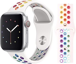 Bracelet de sport de remplacement pour apple watch en silicone souple arc-en-ciel